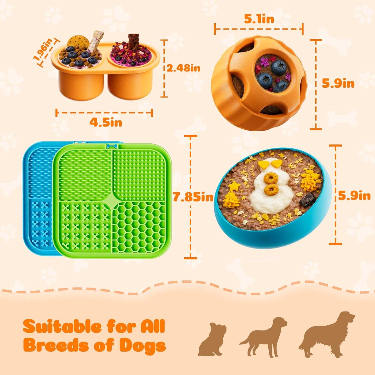 Dog Enrichment Toys 6 Pack - Dog Toys to Keep Them Busy, Lick Mat, Ball & Bowl with Peanut Butter, Frozen Treat Puzzle Dispenser for Anxiety Relief, Reduce Boredom, Perfect for Bathing Grooming